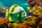 Closeup portrait of a big striped angelfish, popular tropical aquarium pet, Tropical fish specie