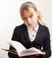 Closeup portrait of blond Caucasian schoolgirl