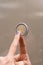 Closeup portrait of a female finger pushing elevator button