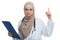 Closeup portrait of friendly, smiling confident Muslim female doctor celebrating success