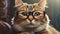 Closeup portrait of funny cat wearing glasses, blurred room interior