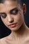 Closeup portrait of glittering makeup