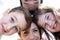 Closeup portrait of a happy family in circle