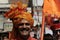 Closeup portrait of a Hindu devotee participate in Hanuman Jayanti procession