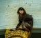Closeup portrait of a javan langur monkey, tropical primate form the java island of Indonesia, vulnerable animal specie