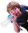 Closeup portrait of kid drinking water