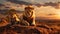 Closeup portrait of lion pride family in african savanna with adults and young