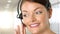 Closeup portrait of positive female telemarketer