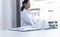 Closeup portrait, Scientists in white lab coats are analyzing the vital substance of the sample drug in a lab