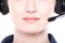 Closeup portrait of smiling support phone operator in headset