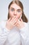 Closeup portrait of surprised teenage girl