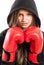 Closeup portrait of a woman fighter