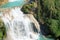 Closeup of powerful waterfall with turquoise pools