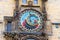 Closeup Prague Astronomical Clock Orloj with small figures located at the medieval Old Town Hall building in Old Town of Prague