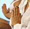 Closeup praying hands with polished nails