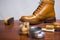 Closeup of Premium Male Brogue Tanned Boots