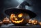 Closeup Pumpkin Halloween Wear Black Witch