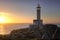 Closeup of the Punta Nariga Lighthouse in Galicia at sunset