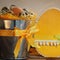 Closeup quail eggs in a bucket, happy Easter decorations