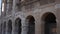 Closeup of reconstructed facade of ancient of Roman Colosseum amphitheater. Concept of restoration and reconstruction of