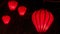 Closeup Red Chinese Lit Lanterns in Dark Night Sky