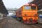 Closeup of Red orange train, Diesel locomotive