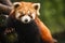 Closeup of Red panda bear poseing in tree