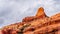 Closeup of the red sandstone peak of Steamboat Rock at the Oak Creek Canyon near the Midgely Bridge on Arizona SR89A