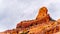 Closeup of the red sandstone peak of Steamboat Rock at the Oak Creek Canyon near the Midgely Bridge on Arizona SR89A