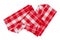 Closeup of a red and white checkered napkin or tablecloth texture isolated on white background. Clipping path. Kitchen accessories