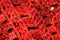 Closeup of Red Wool Crochet Fabric with Beads