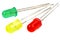 Closeup red, yellow and green LED diodes on a white background