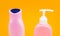 Closeup refillable liquid containers for toiletry and cosmetic products packing, bottles