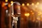 Closeup retro microphone on stage, music background