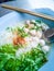 Closeup Rice Noodle Soup with Fish Balls