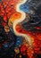 Closeup of a river with orange blue bubbles and liquid smoke twi