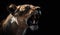 A Closeup of a Roaring Lioness in the Dark