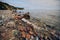 Closeup of a rocky beach with the sea in Rugen, Germany