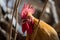 Closeup of a rooster crowing