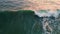 Closeup rough tide foaming nature. Drone view powerful water surface storming
