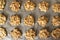 Closeup rows of homemade oatmeal cookies