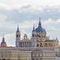 Closeup of the royal palace and the cathedral of Madrid, Spain