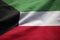 Closeup of Ruffled Kuwait Flag, Kuwait Flag Blowing in Wind