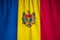 Closeup of Ruffled Moldova Flag, Moldova Flag Blowing in Wind