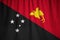 Closeup of Ruffled Papua New Guinea Flag, Papua New Guinea Flag Blowing in Wind