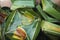 Closeup of rustic handcrafted palm leaf baskets in Bali