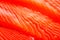 Closeup of the salmon slices with a red streaked texture. Macro photo of natural Atlantic Norwegian trout fillet