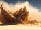 closeup of sand explosion with smoke. ai generative