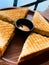 Closeup of sandwich bread butter slices with side dip