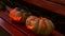 Closeup of scary halloween carved glowing pumpkins